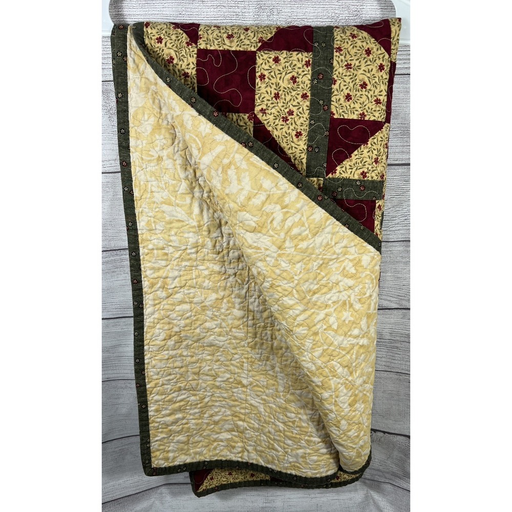 Handmade Cotton Patchwork Quilt Throw 53x53 Vintage Autumn Pinwheel Country - Picture 2 of 6